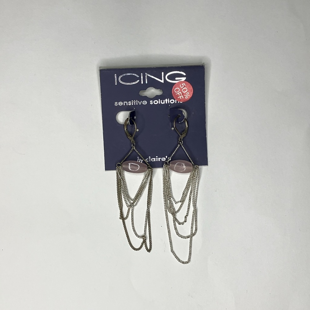 Icing Pink Dangle Earrings With Chain